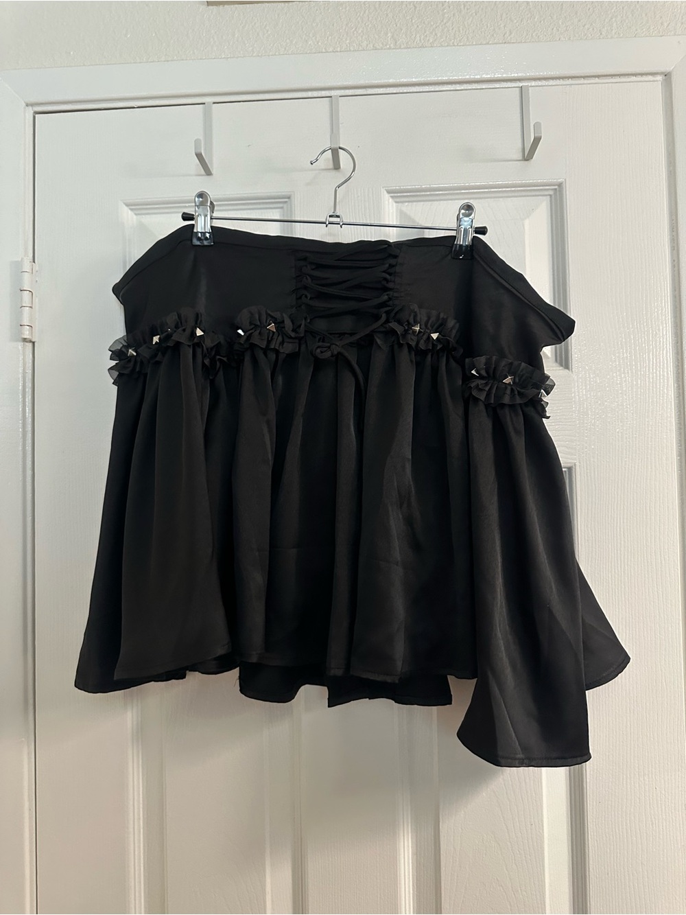 Hot Topic Black Ruffle Studded Skirt with Lace on Front
